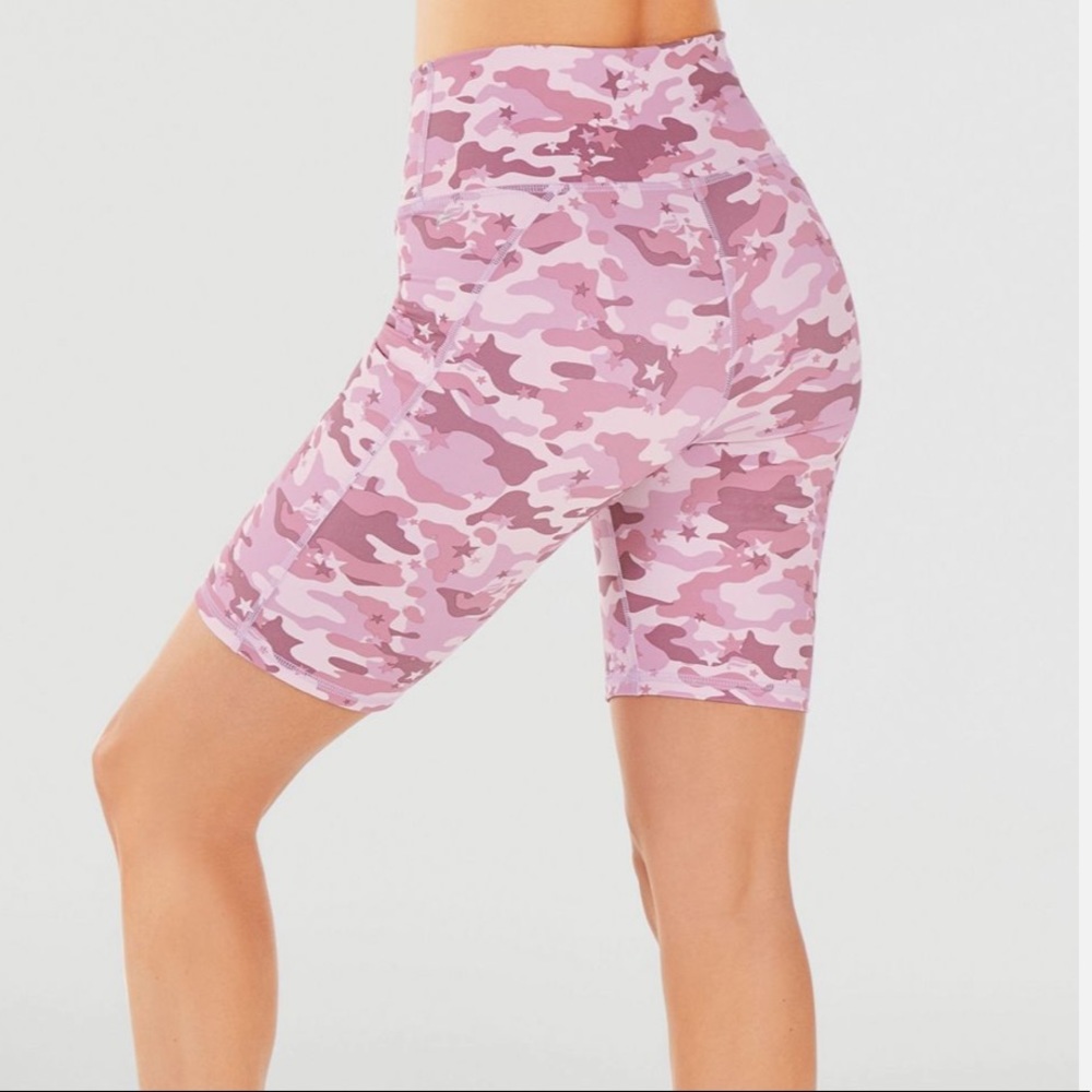 Fabletics Pink Camo High-Waist Athletic Bike Shorts